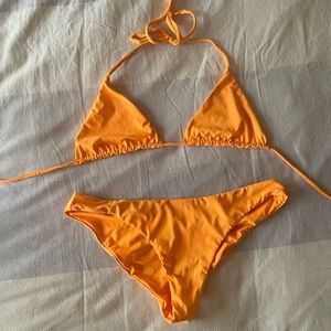 Djerf avenue tangerine bikini triangle top and cheeky bottom
